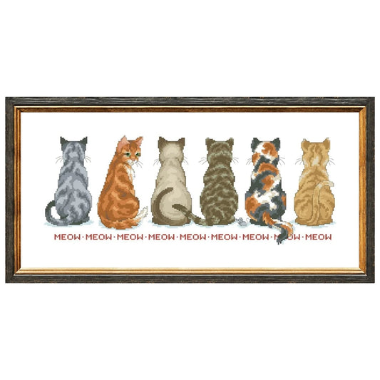 Back view of a row of cats cross embroidery kit cartoon pattern design 18ct 14ct 11ct unprint canvas Cross-stitch DIY needlework