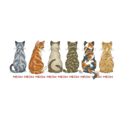 Back view of a row of cats cross embroidery kit cartoon pattern design 18ct 14ct 11ct unprint canvas Cross-stitch DIY needlework