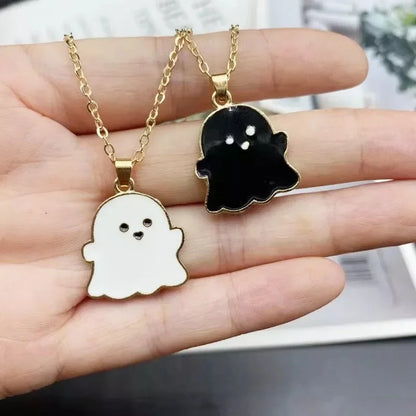 Black and White Ghost Necklace Halloween Gift Jewelry Pendant Personalized Best Friend Couple Two Piece Set Student Opening