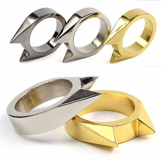 1Pcs Women Men Safety Survival Ring Tool Self Defence Stainless Steel Ring Finger Defense Ring Tool Silver Gold Black Color HOT
