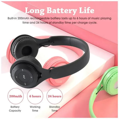 Macaron Headphones Kids Wireless Bluetooth Headphone Stereo Headband Gaming Headset with Mic Gamer Girl Gift for Mobile Tablet