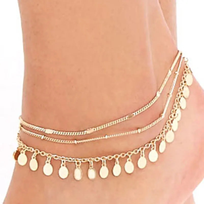 New Popular Beach Anklet Metal Sequined Anklet Female Three-piece Multi-layer Anklet FT1021
