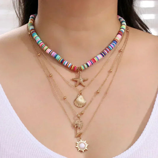 Bohemia Gold Color Multiple Styles Necklace for Women Trendy Multi-Layer Crystal Pendant Necklaces Set  Fashion Jewelry Gifts