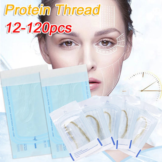 120pcs No Needle Collagen Thread Silk Fibroin Line Carving Anti Aging Wrinkle Collagen Facial Thread Carved Protein Line Kit